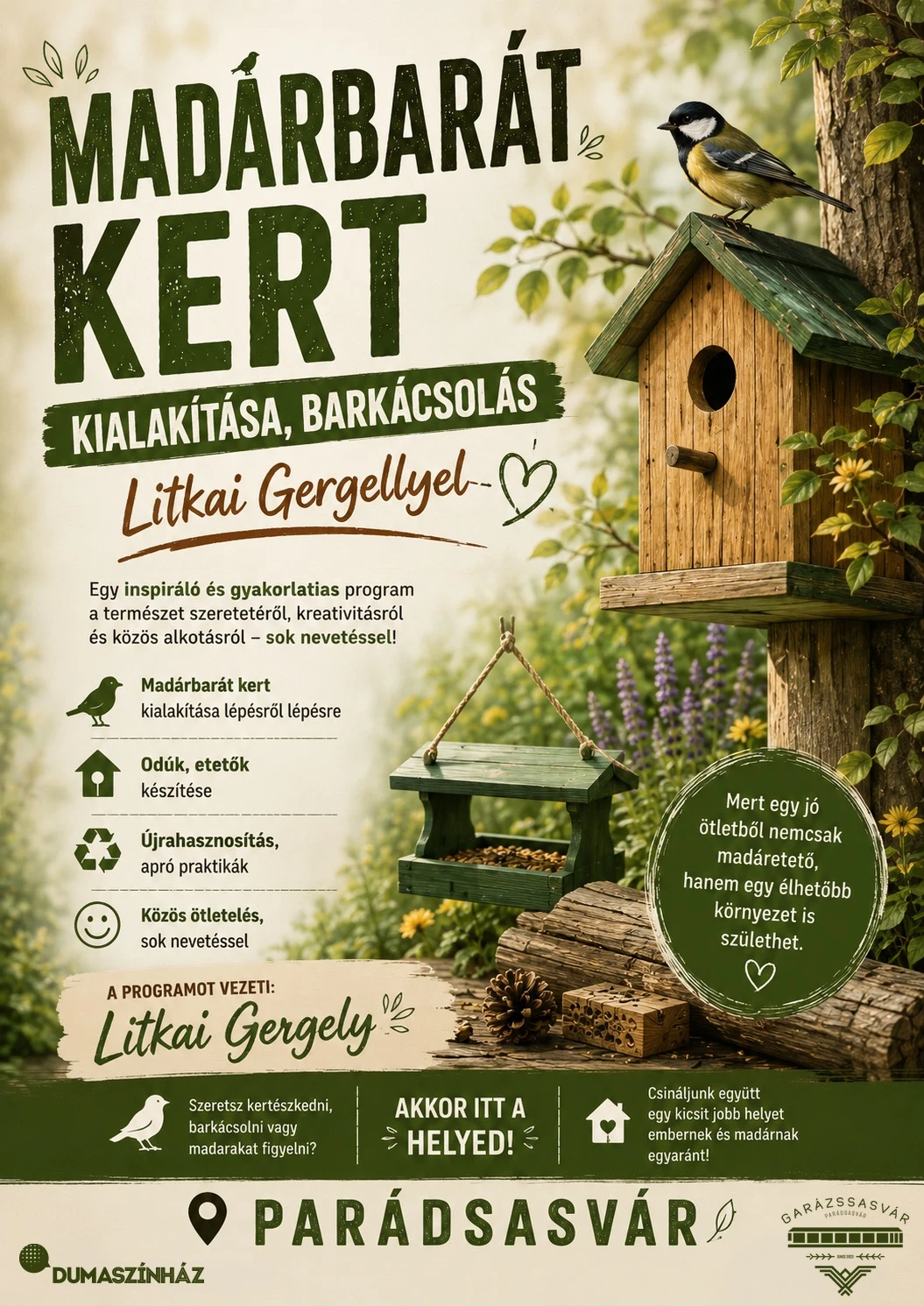 BIO DumaSasvár – Madárbarát kert kialakítása Litkai Gergellyel